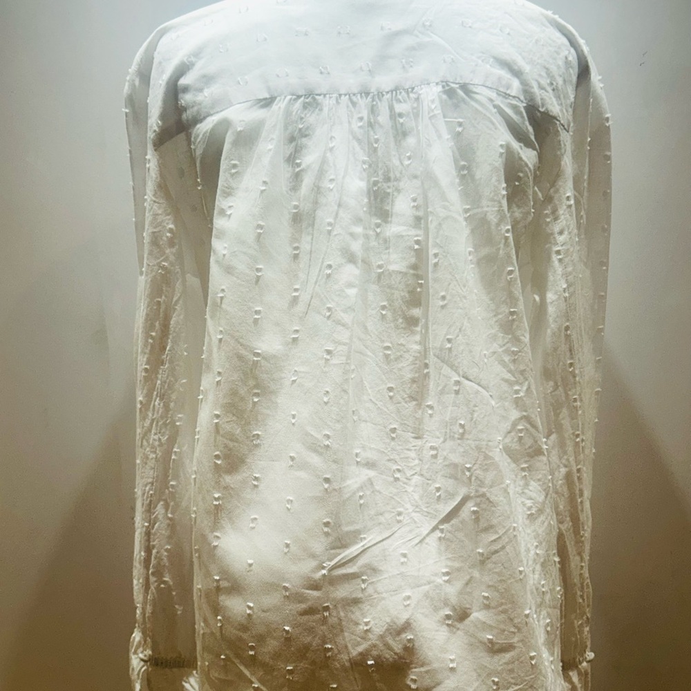 Etcetera White Dotted Swiss Tunic Tie Neck Gathered Cuffs Sz M NWT - Picture 13 of 15